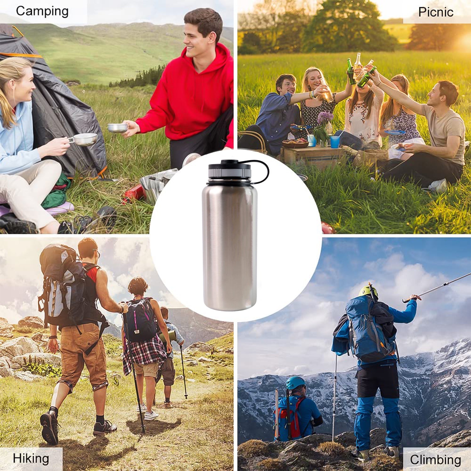 Silver Stainless Steel Double Wall Vacuum-Insulated Drink Water Bottle (1000 ML) Silver Stainless Steel Double Wall Vacuum-Insulated Drink Water Bottle (1000 ML)
